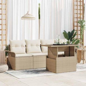 vidaXL Vidaxl - Conjunto De Sof&aacute; De Jard&iacute;n Con Coj&iacute;n 5 Pcs Beige Polirat&aacute;n