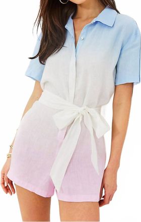 Lilly Pulitzer Womens Dresher Button Down Romper In Chambray Tint Ombre Dip Dye