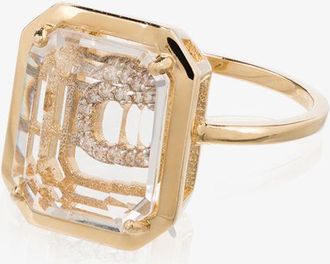 Mateo Bijoux 14K Yellow Gold Crystal Frame C Diamond Ring - Womens - Crystal/Diamond/14kt Gold