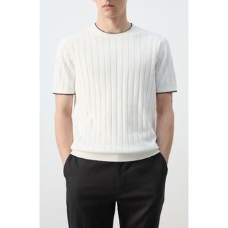 Mango Rib Crewneck Shirt in Off White at Nordstrom, Size X-Large