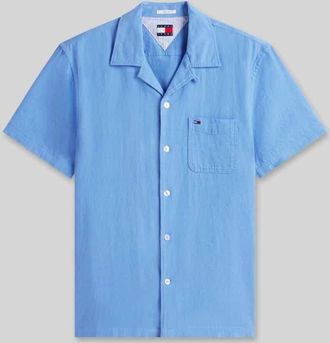 Tommy Jeans Regular Fit Freizeithemd aus Leinen-Baumwoll-Mix in Blau, Gr&ouml;&szlig;e XXL
