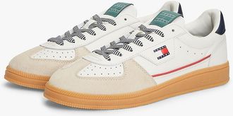Tommy Hilfiger Mens Tommy Jeans Mixed-Texture Skater Sneaker - Ecru - US 11.5 / EU 45