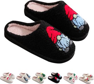 Generic Fluffy Slippers Women Men Novelty Cute Christmas Slippers,Comfy Warm Lightweight Breathable Anti-Slip House Shoes for Indoor and Outdoor (C-Black, 3-4