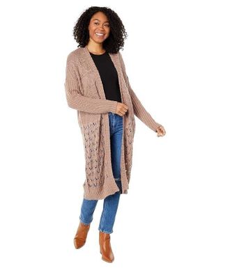 Saltwater Luxe Duster Sweater Womens Beige Cotton Blend Long Sleeve JDM1131