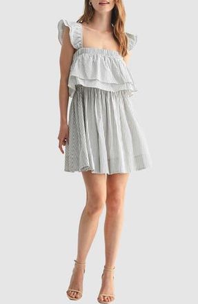 Lush Ruffle Sleeve Popover Minidress in Navy White at Nordstrom Rack, Size Medium
