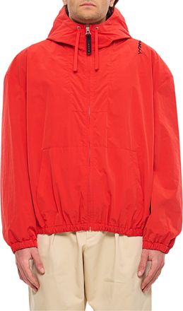 Marni Hooded Red Crinkled Nylon Jacket With Handcrafted Embroidery