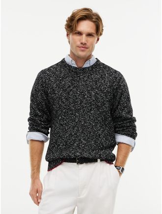 Tommy Hilfiger Mens New York Label Donegal Wool-Blend Sweater - Navy Blue - XL