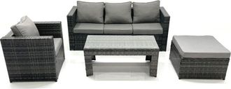 Fimous Fimous Rattan Garden Furniture Set Outdoor Lounger Sofa with Coffee Table Armchair Big Footstool Dark Grey Mixed