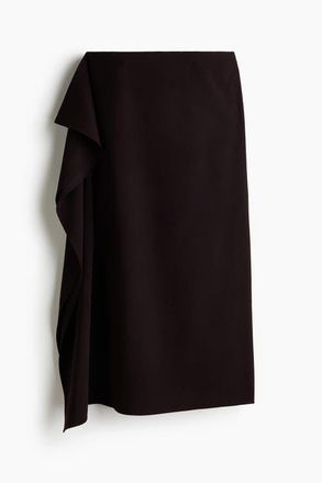 H&M Flounced Midi Skirt in Dark Brown at Nordstrom, Size 10