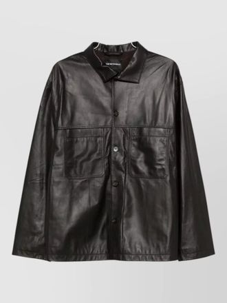 Emporio Armani leather jacket collared design front pockets
