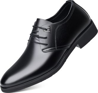 Generic Dress Shoes for Men Lace Up Round Toe Derby Shoes Faux Leather Slip Resistant Low Top Anti-Slip Party(6.5 UK) Black