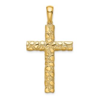 Diamond2Deal 14k Yellow Gold Nugget Cross Pendant