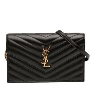 Saint Laurent Pre-owned Cross Body Bags, female, Black, Size: ONE SIZE Pre-owned The Cassandre Envelope Wallet on Chain