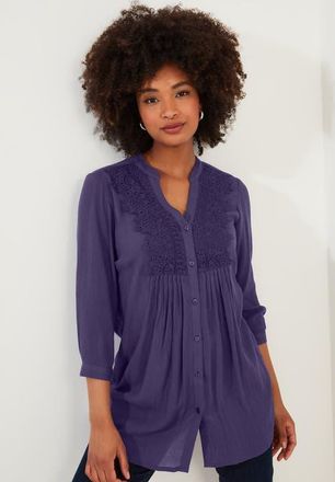 Joe Browns Crochet Trim Pintuck Shirt in Mulberry Purple at Nordstrom, Size 20