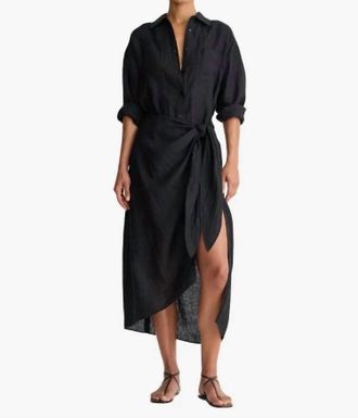Apiece Apart Alessandra Sarong Shirt Dress In Black