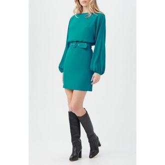 Trina Turk Avory Long Sleeve Belted Sheath Minidress in Turkana Teal at Nordstrom Rack, Size 6