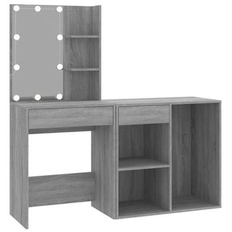 Berkfield Home LED Dressing Table with Cabinet Grey Sonoma Engineered Wood