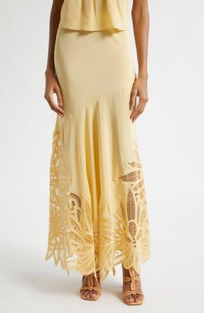 Ulla Johnson Oona Embroidered Silk Maxi Skirt in Dandelion at Nordstrom, Size 12