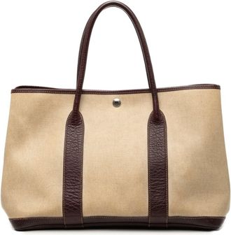 Herm&egrave;s Garden Beige Brown Toile H Negonda Leather Handbag Tote Bag (Pre-Owned)