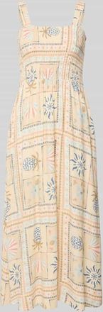 Jake*s Casual Maxikleid aus Viskose-Mix mit Smok-Details in Beige, Gr&ouml;&szlig;e 34