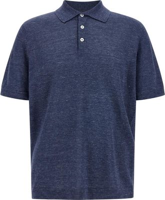 Brunello Cucinelli Navy Blue Linen Polo
