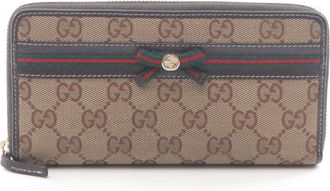 Gucci Beige Multi-Color Canvas Leather Long Wallet (Bi-Fold) (Pre-Owned)
