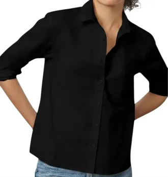 Lilla P Poplin Button Down Shirt In Black