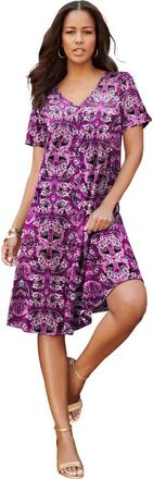 Roaman's Plus Size Short Sleeve Sleeve Swing Dress in Berry Mirror Paisley at Nordstrom, Size 32P