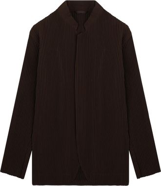 Homme Pliss&eacute; Issey Miyake Neutrals Pleated Stand Collar Polyester Jacket