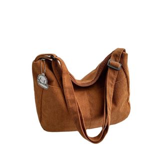 Generic Womens Corduroy Shoulder Bag, Corduroy Crossbody Bag, Casual Large Capacity Tote with Zipper Closure(Light Brown)