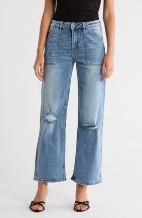 Vigoss Ripped Baggy Straight Leg Utility Jeans in Medium Wash at Nordstrom Rack, Size 24