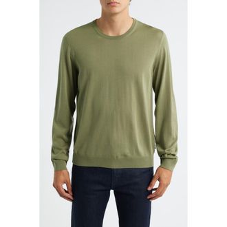 BOSS Leno Virgin Wool Crewneck Sweater in Medium Green at Nordstrom Rack, Size Small