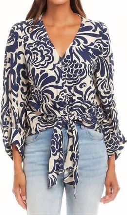 Karen Kane Blouson Sleeve Tie Front Top In Cream