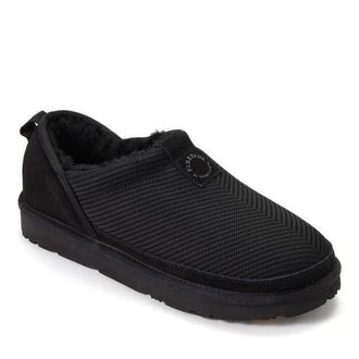 Dearfoams Fireside Sport Knit And Suede Water Repellent Slip On Shoetie in Black at Nordstrom, Size 11