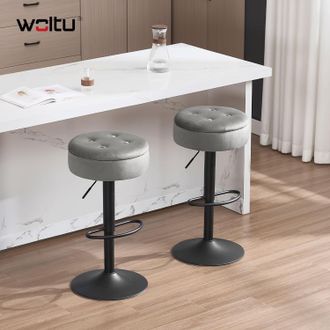 Woltu Woltu - Juego De 2 Taburetes De Bar Para Cocina, Altos, Giratorios Y Ajustables, Con Reposapi&eacute;s En Forma De Pen&iacute;nsula, Color Gris Claro