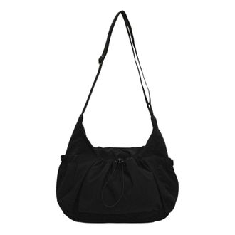 Generic Cymwer Stylish Nylon Crossbody Bag Pleated Tote Handbag Drawstring Shoulder Bag (Black)