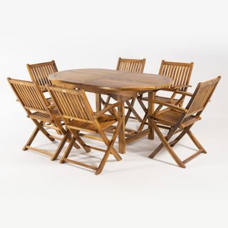 ED&Egrave;N JARD&Iacute; Conjunto de 6 sillones y mesa ovalada extensible de teca 160 a 210 cm