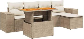 vidaXL Vidaxl - Juego De Sof&aacute;s Jard&iacute;n Con Cojines 6 Pzas Rat&aacute;n Sint&eacute;tico Beige