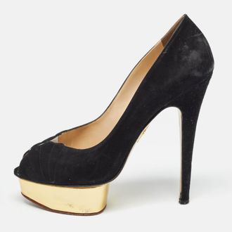 Charlotte Olympia Black Suede Platform Pumps