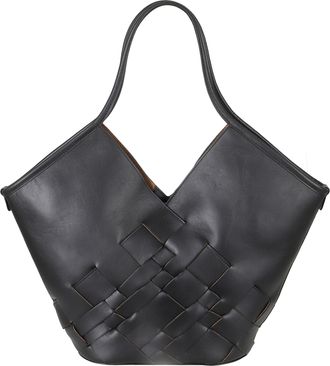 Hereu Black Coloma Woven Pattern Leather Tote Bag