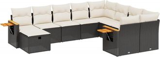 vidaXL Vidaxl - Set De Sof&aacute;s De Jard&iacute;n 10 Pzas Cojines Rat&aacute;n Sint&eacute;tico Negro