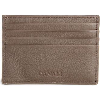 Canali Tumbled Calfskin Card Holder in Dark Beige at Nordstrom