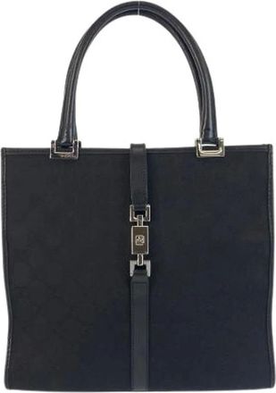 Gucci Pre-owned Handbags, female, Black, Size: ONE SIZE Pre-owned Jackie GG Canvas Leather Handbag