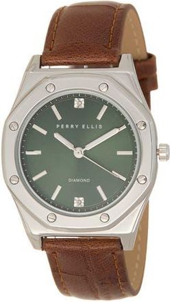 Perry Ellis Ultra Slim Leather Strap Watch, 40mm in Gunmetal at Nordstrom Rack
