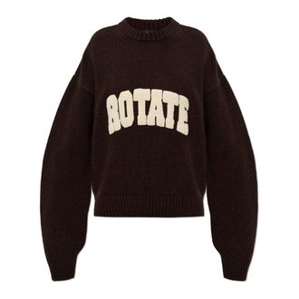 Rotate ROTATE Birger Christensen, Round-neck Knitwear, female, Brown, Size: XS Wool Sweater With Logo