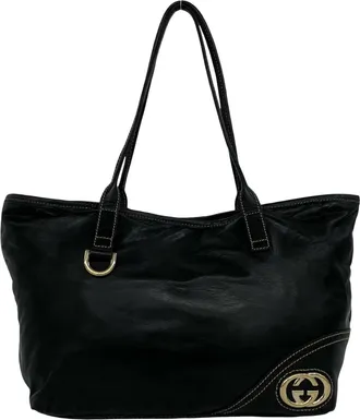 Gucci Black Leather Shoulder Bag Tote Bag (Pre-Owned)