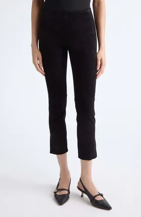 Vince Split Hem Crop Stretch Suede Pants in Black at Nordstrom, Size Xx-Small