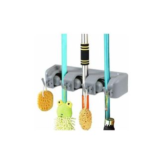 OEM Soporte Para Colgar Escobas Multifuncional De Pared Para Cocina, Garaje, Lavander&iacute;a (ranuras Para 3 Y 4 Ganchos)