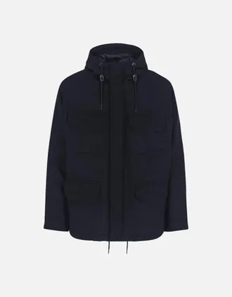 A|X Armani Exchange Mens Woven Wool Hooded Navy Caban Coat - Size: 38/Regular