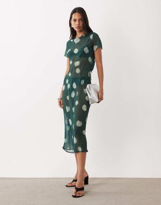 Asos Vestito lungo in chiffon con scollo ad anello sul retro-Multicolore